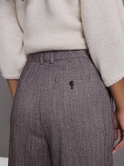 Burgundy/White Textured Herringbone Tapered Leg Trousers - Image 4 of 4