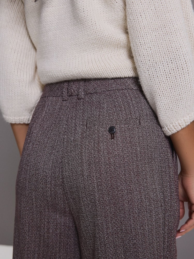 Burgundy/White Textured Herringbone Tapered Leg Trousers - Image 4 of 4