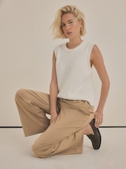 Neutral Drawstring Waist Tie Front Wide Leg Trousers - Image 2 of 8