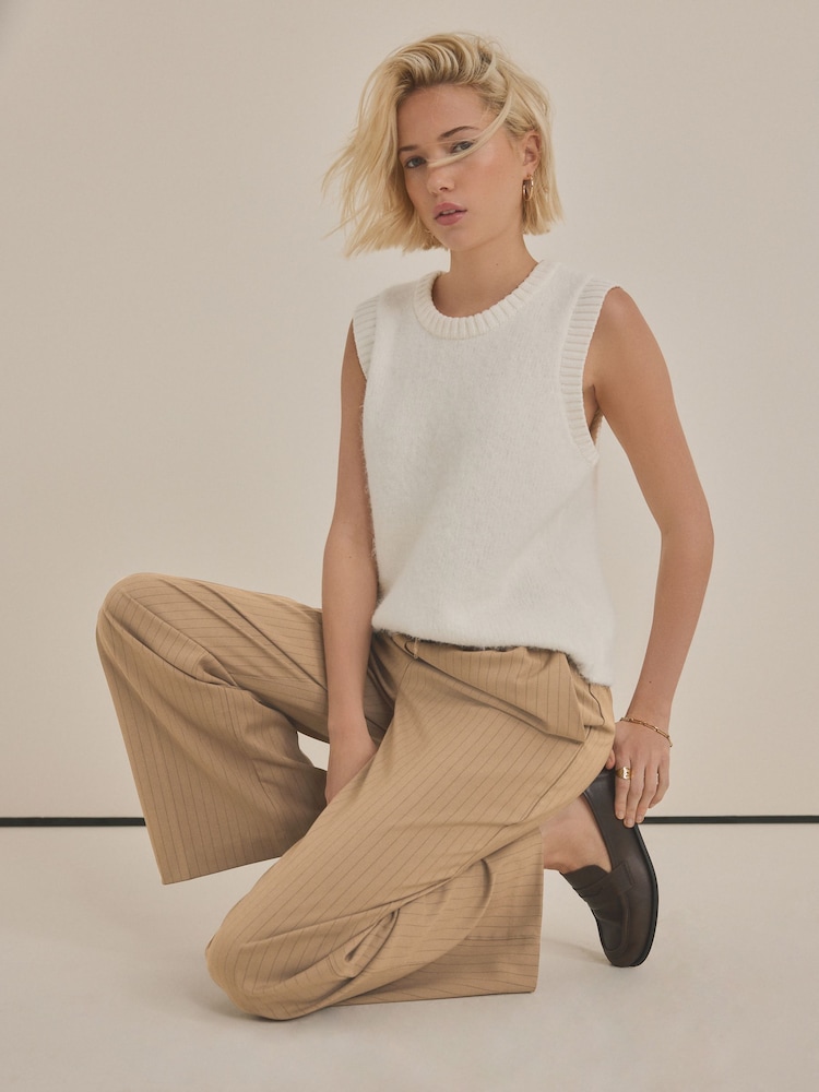 Neutral Drawstring Waist Tie Front Wide Leg Trousers - Image 2 of 8