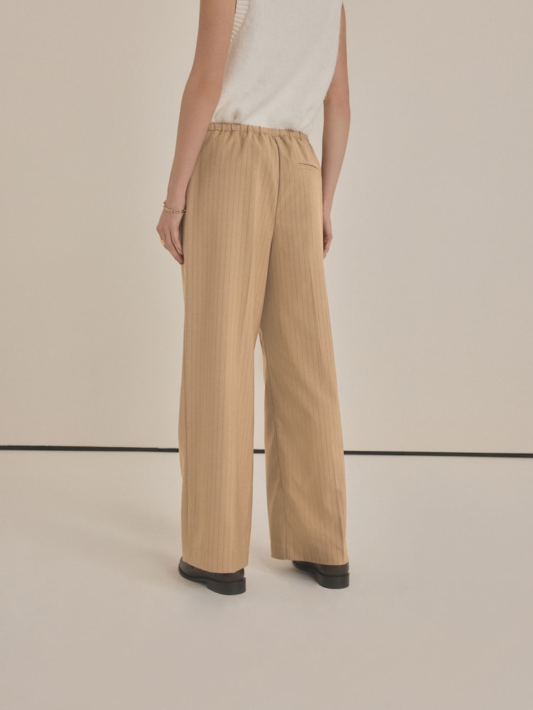 Neutral Drawstring Waist Tie Front Wide Leg Trousers - Image 3 of 8