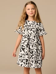 Black/White Stampy Short Sleeve Jersey Summer Dress (3-16yrs) - Image 1 of 8