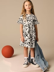 Black/White Stampy Short Sleeve Jersey Summer Dress (3-16yrs) - Image 2 of 8