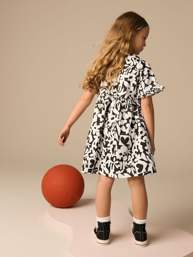 Black/White Stampy Short Sleeve Jersey Summer Dress (3-16yrs) - Image 3 of 8