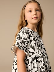 Black/White Stampy Short Sleeve Jersey Summer Dress (3-16yrs) - Image 4 of 8