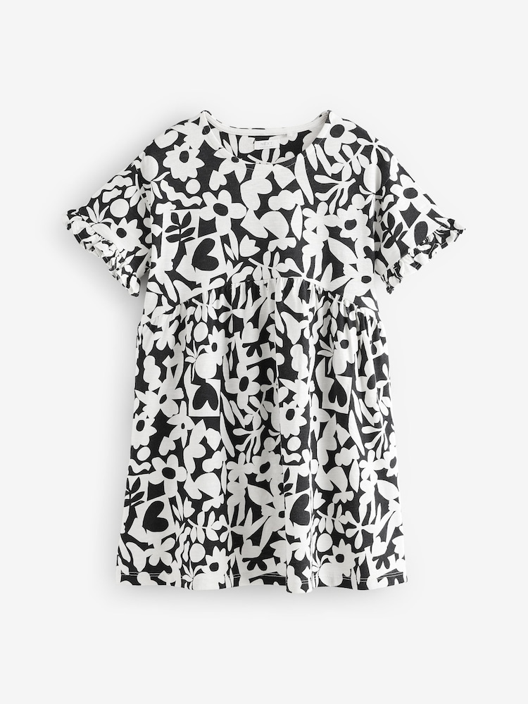 Black/White Stampy Short Sleeve Jersey Summer Dress (3-16yrs) - Image 5 of 8