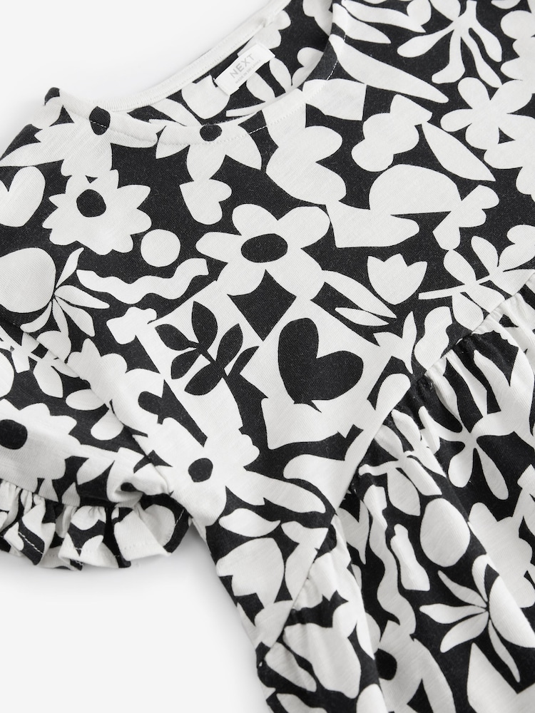Black/White Stampy Short Sleeve Jersey Summer Dress (3-16yrs) - Image 8 of 8