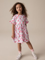 Pink/Blue Cherry Gingham Short Sleeve Jersey Summer Dress (3-16yrs) - Image 1 of 9