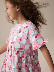 Pink/Blue Cherry Gingham Short Sleeve Jersey Summer Dress (3-16yrs) - Image 2 of 9