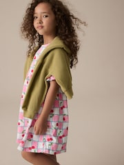 Pink/Blue Cherry Gingham Short Sleeve Jersey Summer Dress (3-16yrs) - Image 3 of 9