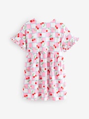 Pink/Blue Cherry Gingham Short Sleeve Jersey Summer Dress (3-16yrs) - Image 7 of 9