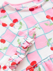 Pink/Blue Cherry Gingham Short Sleeve Jersey Summer Dress (3-16yrs) - Image 8 of 9