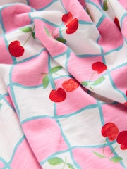 Pink/Blue Cherry Gingham Short Sleeve Jersey Summer Dress (3-16yrs) - Image 9 of 9