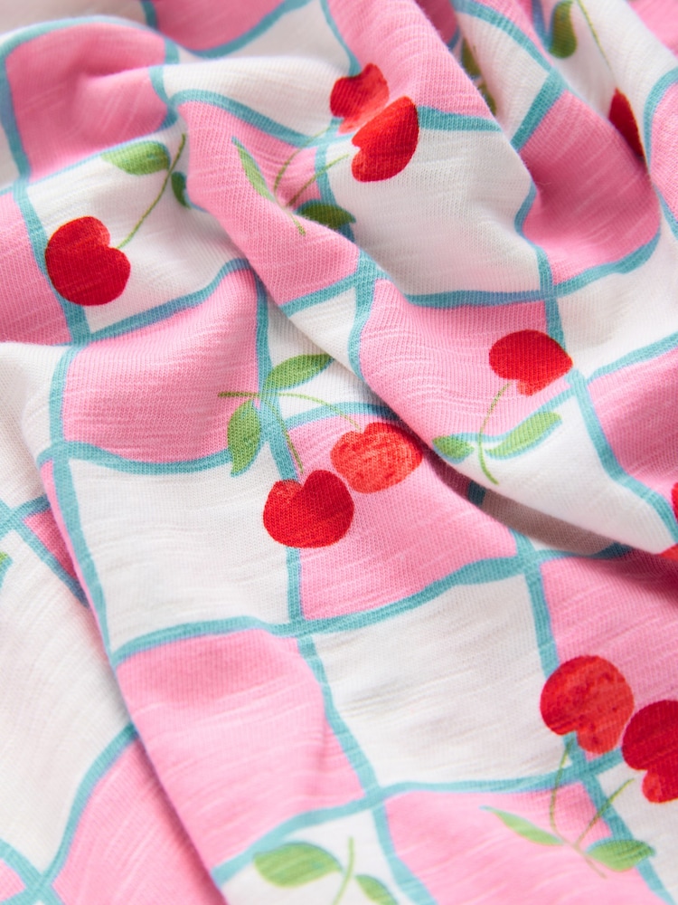 Pink/Blue Cherry Gingham Short Sleeve Jersey Summer Dress (3-16yrs) - Image 9 of 9