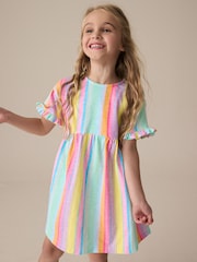 Rainbow Stripe Short Sleeve Jersey Summer Dress (3-16yrs) - Image 1 of 7