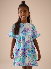 Blue Graffiti Print Short Sleeve Jersey Summer Dress (3-16yrs) - Image 1 of 6