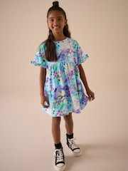 Blue Graffiti Print Short Sleeve Jersey Summer Dress (3-16yrs) - Image 2 of 6