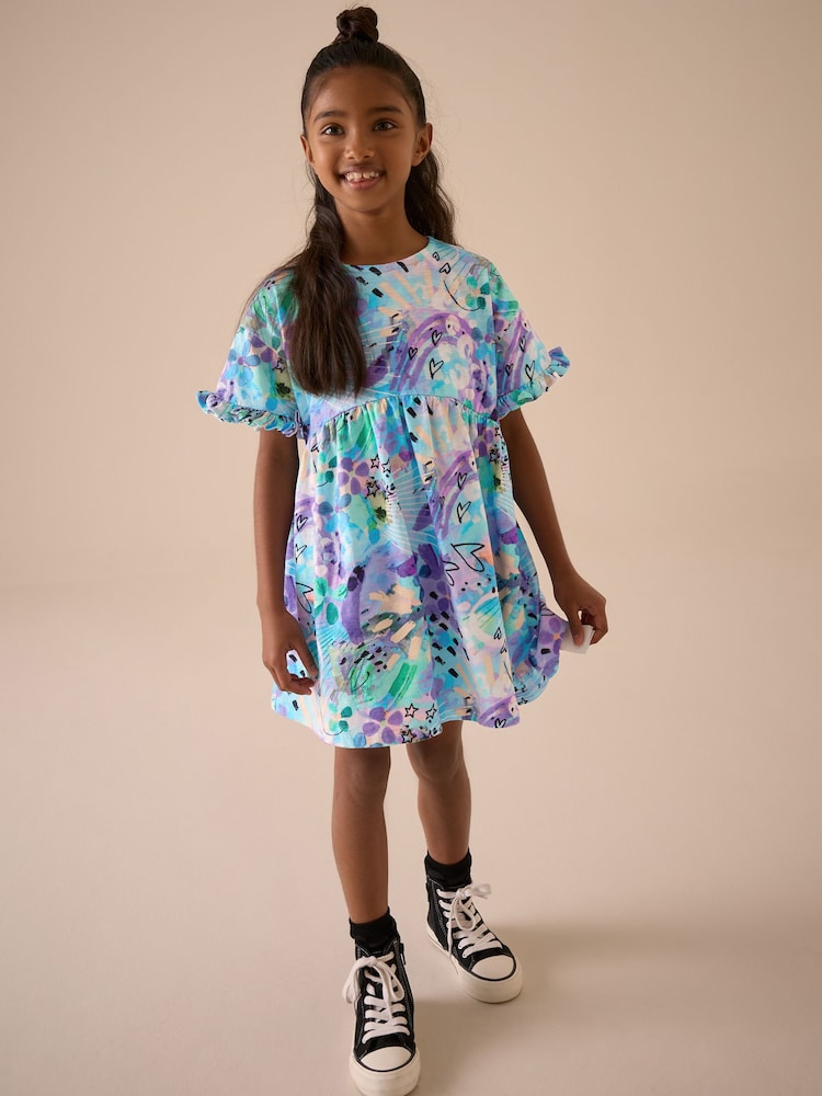 Blue Graffiti Print Short Sleeve Jersey Summer Dress (3-16yrs) - Image 2 of 6