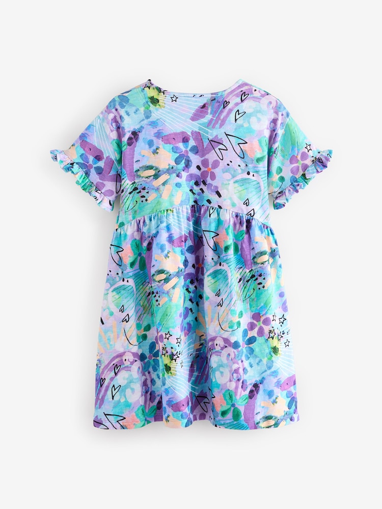 Blue Graffiti Print Short Sleeve Jersey Summer Dress (3-16yrs) - Image 4 of 6