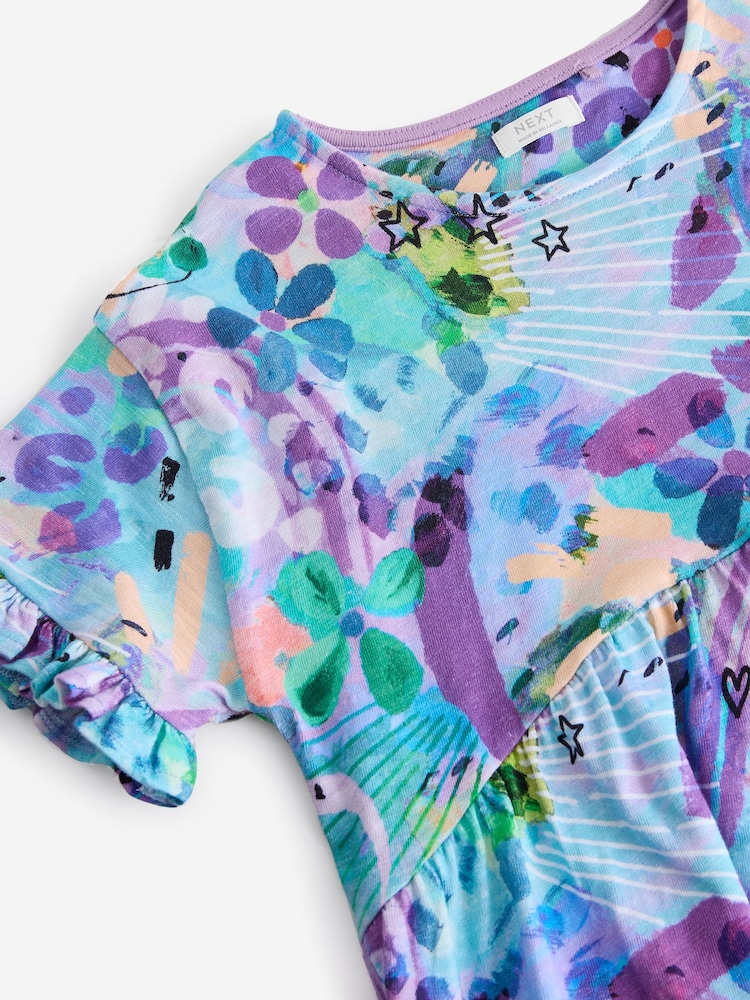 Blue Graffiti Print Short Sleeve Jersey Summer Dress (3-16yrs) - Image 6 of 6