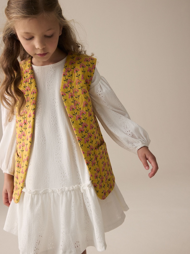 Yellow/White Long Sleeve Dress and Gilet Set (3-16yrs) - Image 1 of 8