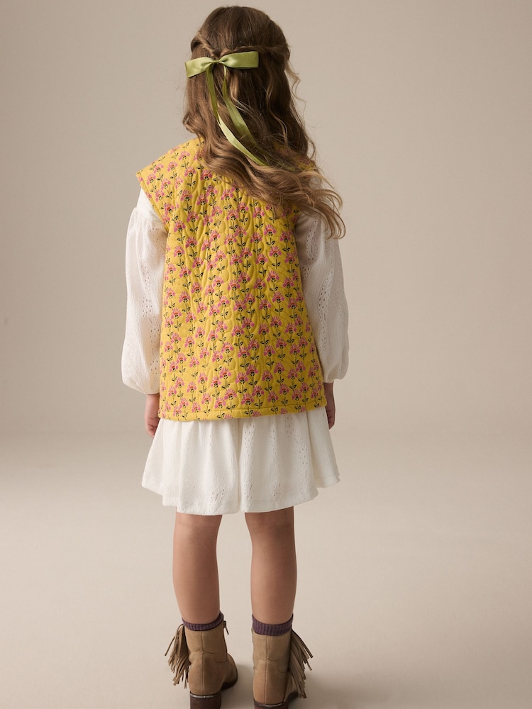 Yellow/White Long Sleeve Dress and Gilet Set (3-16yrs) - Image 2 of 8
