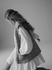 Yellow/White Long Sleeve Dress and Gilet Set (3-16yrs) - Image 3 of 8