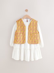 Yellow/White Long Sleeve Dress and Gilet Set (3-16yrs) - Image 4 of 8