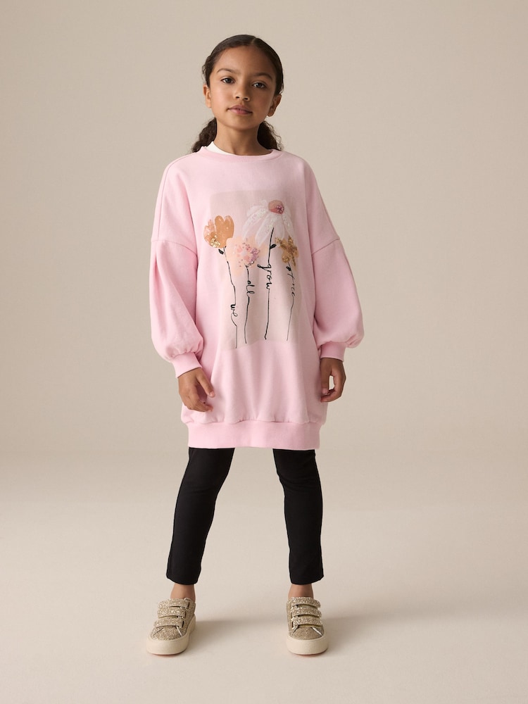Pink Flower Graphic Jumper Dress (3-16yrs) - Image 1 of 8