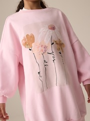 Pink Flower Graphic Jumper Dress (3-16yrs) - Image 2 of 8