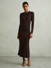 Reiss Berry Sloane Wool Ruche Detail Midi Dress - Image 1 of 5