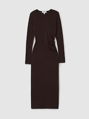 Reiss Berry Sloane Wool Ruche Detail Midi Dress - Image 2 of 5