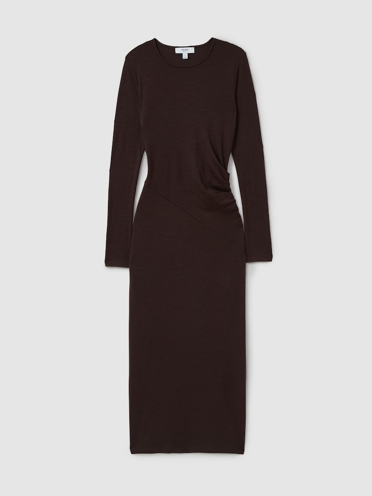 Reiss Berry Sloane Wool Ruche Detail Midi Dress - Image 2 of 5