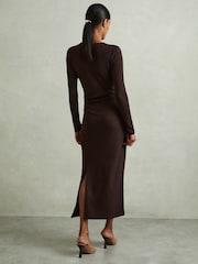 Reiss Berry Sloane Wool Ruche Detail Midi Dress - Image 4 of 5