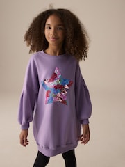Lilac Purple Sequin Star Jumper Dress (3-16yrs) - Image 1 of 8