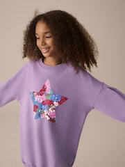 Lilac Purple Sequin Star Jumper Dress (3-16yrs) - Image 4 of 8
