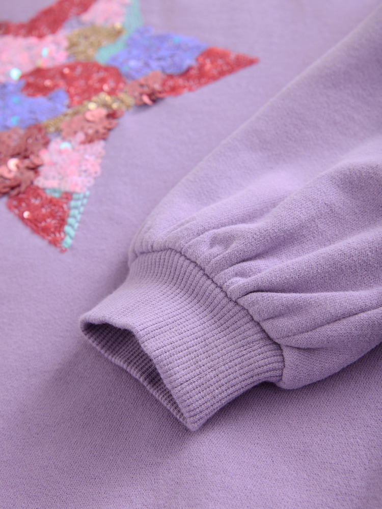 Lilac Purple Sequin Star Jumper Dress (3-16yrs) - Image 8 of 8
