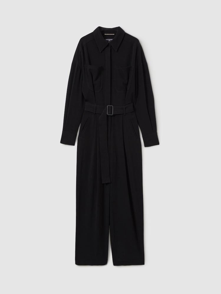 Reiss Black Rochelle Atelier Belted Crepe Jumpsuit - Image 2 of 6