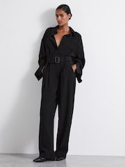 Reiss Black Rochelle Atelier Belted Crepe Jumpsuit - Image 3 of 6