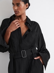 Reiss Black Rochelle Atelier Belted Crepe Jumpsuit - Image 4 of 6