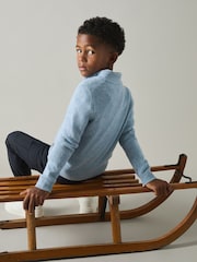 Reiss Soft Blue Melange Mathieu 9-13 yrs Embroidered Quarter Zip Jumper with Cashmere Wool and Cotton - Image 1 of 4