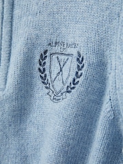 Reiss Soft Blue Melange Mathieu 9-13 yrs Embroidered Quarter Zip Jumper with Cashmere Wool and Cotton - Image 4 of 4