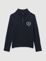 Reiss Navy Mathieu 3-9 yrs Embroidered Quarter Zip Jumper with Cashmere Wool and Cotton - Image 2 of 4