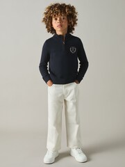 Reiss Navy Mathieu 3-9 yrs Embroidered Quarter Zip Jumper with Cashmere Wool and Cotton - Image 3 of 4