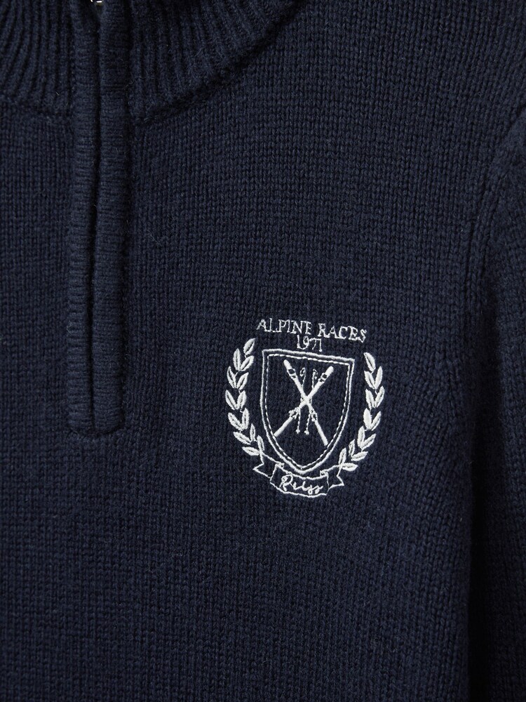 Reiss Navy Mathieu 3-9 yrs Embroidered Quarter Zip Jumper with Cashmere Wool and Cotton - Image 4 of 4