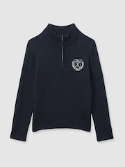 Reiss Navy Mathieu 9-13 yrs Embroidered Quarter Zip Jumper with Cashmere Wool and Cotton - Image 2 of 4