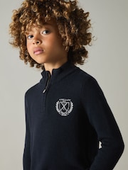 Reiss Navy Mathieu 9-13 yrs Embroidered Quarter Zip Jumper with Cashmere Wool and Cotton - Image 3 of 4