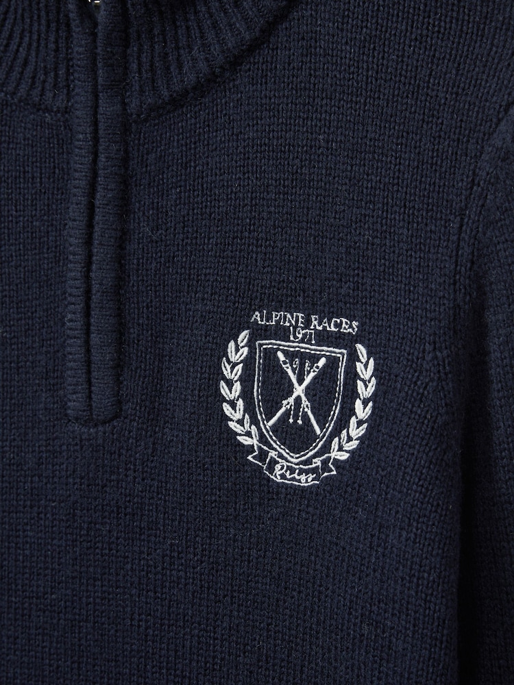 Reiss Navy Mathieu 9-13 yrs Embroidered Quarter Zip Jumper with Cashmere Wool and Cotton - Image 4 of 4