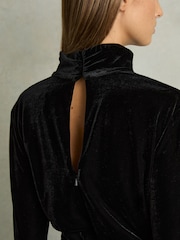Reiss Black Vera Velvet Belted Wide Leg Jumpsuit - Image 8 of 10