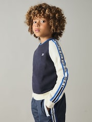 Reiss Navy/Blue Buckley Monogram Embroidered Jumper with Wool - Image 1 of 4